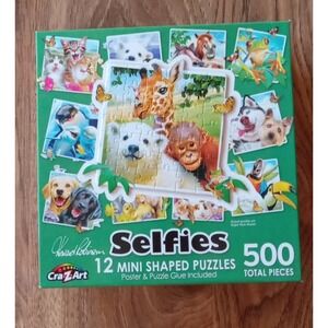 Cra-Z-Art 500 Piece Jigsaw Puzzle ANIMAL SELFIES 12 mini shapes w/ poster & glue